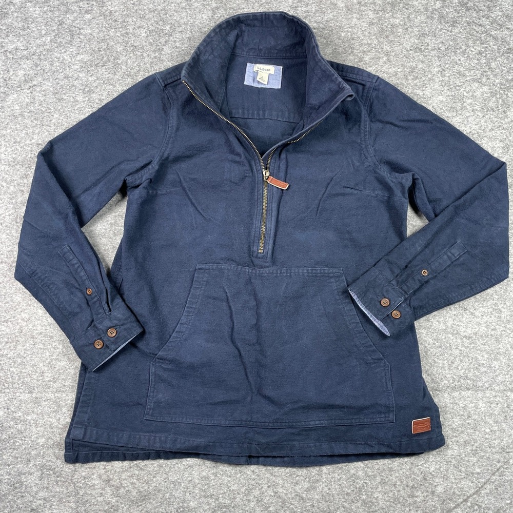 LL Bean Pullover Jacket Top Womens S Navy Blue Quarter Zip Cotton Canvas Anorak